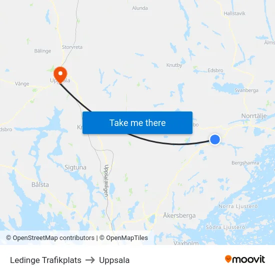 Ledinge Trafikplats to Uppsala map