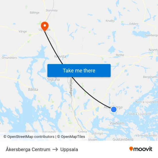 Åkersberga Centrum to Uppsala map