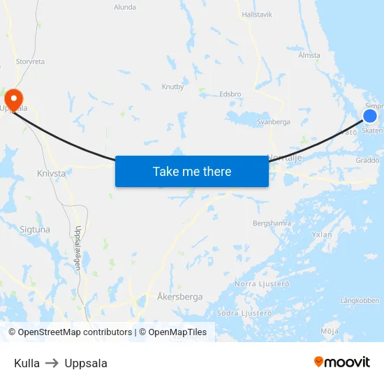Kulla to Uppsala map
