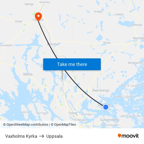 Vaxholms Kyrka to Uppsala map