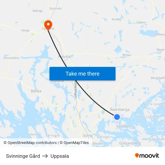 Svinninge Gård to Uppsala map