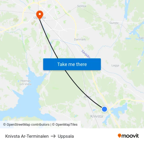 Knivsta Ar-Terminalen to Uppsala map