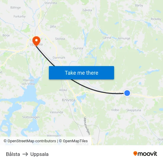 Bålsta to Uppsala map