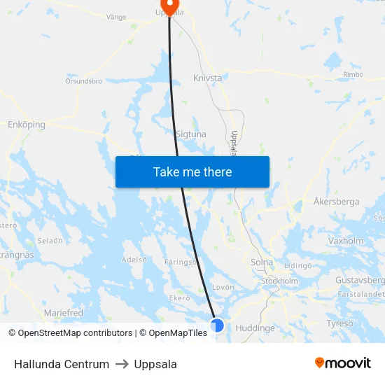 Hallunda Centrum to Uppsala map