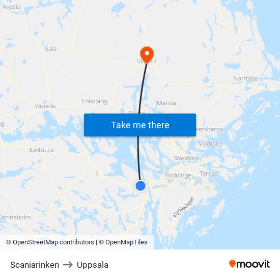 Scaniarinken to Uppsala map