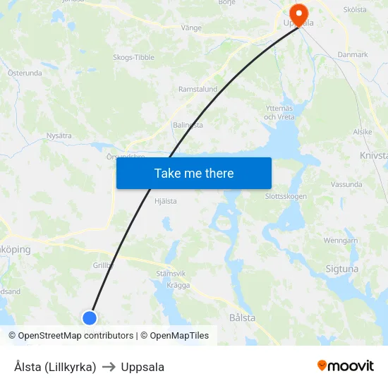 Ålsta (Lillkyrka) to Uppsala map