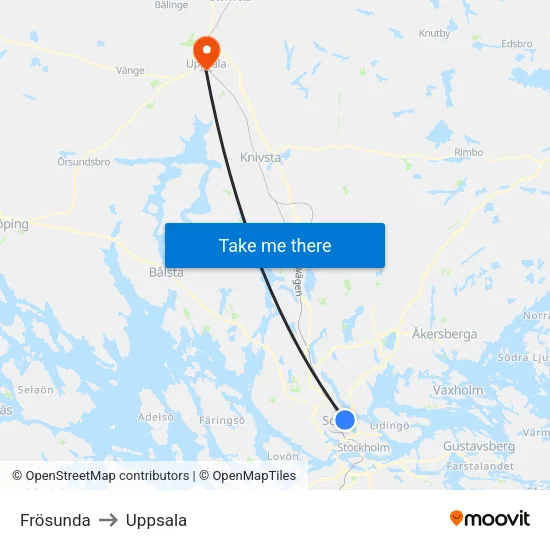 Frösunda to Uppsala map