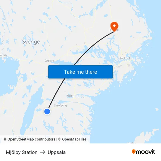 Mjölby Station to Uppsala map