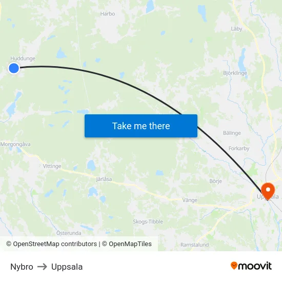 Nybro to Uppsala map