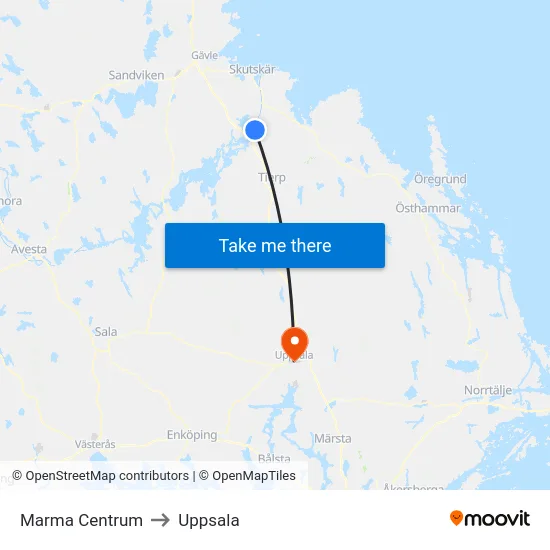 Marma Centrum to Uppsala map