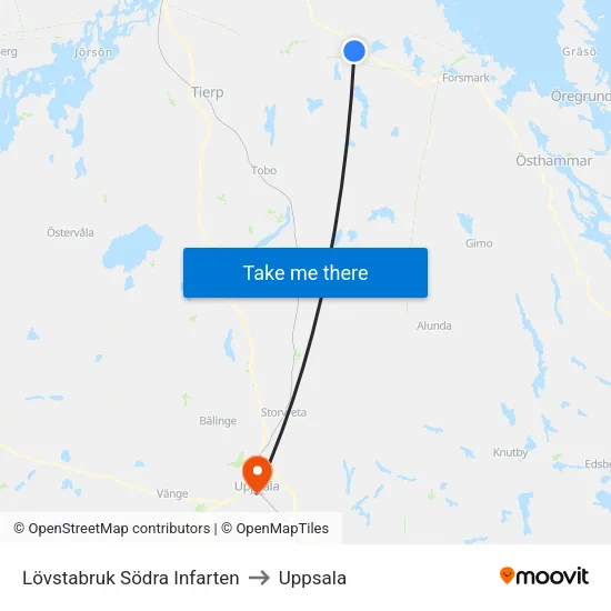 Lövstabruk Södra Infarten to Uppsala map