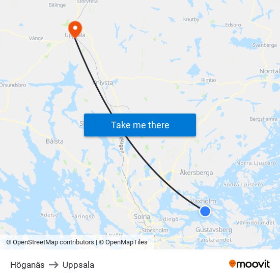 Höganäs to Uppsala map