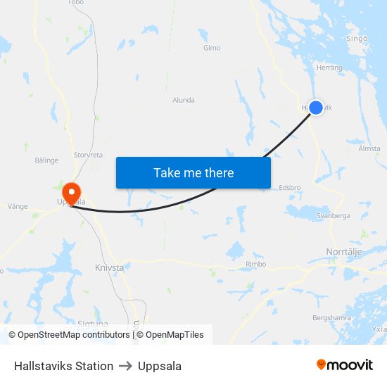 Hallstaviks Station to Uppsala map