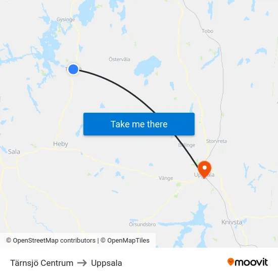 Tärnsjö Centrum to Uppsala map