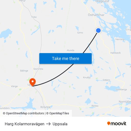 Harg Kolarmoravägen to Uppsala map