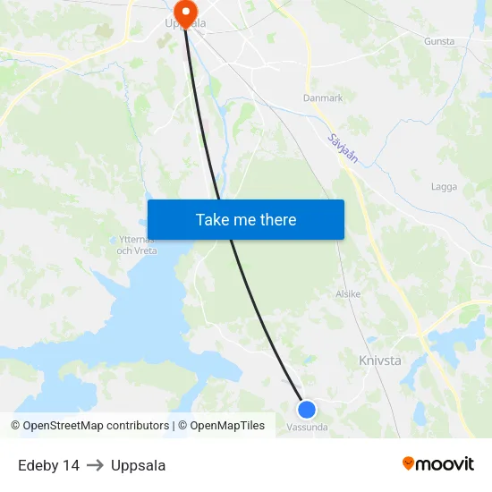Edeby 14 to Uppsala map
