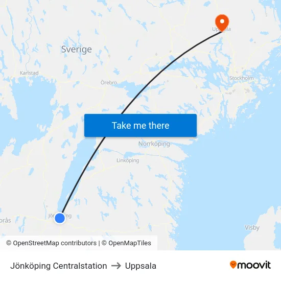 Jönköping Centralstation to Uppsala map