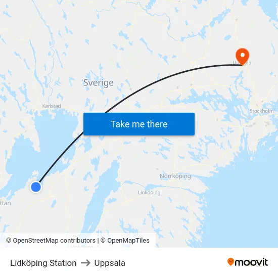 Lidköping Station to Uppsala map