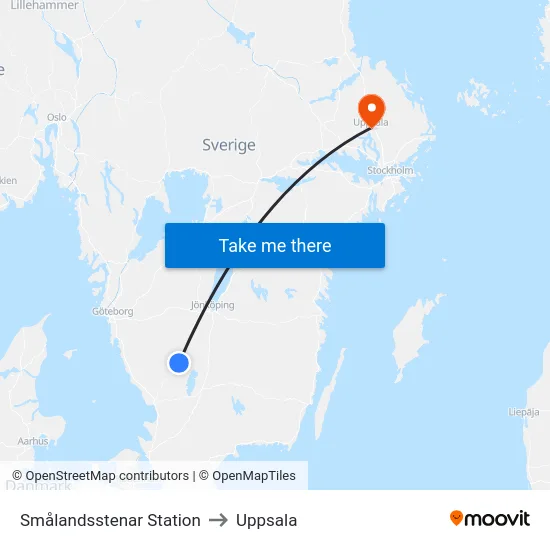 Smålandsstenar Station to Uppsala map