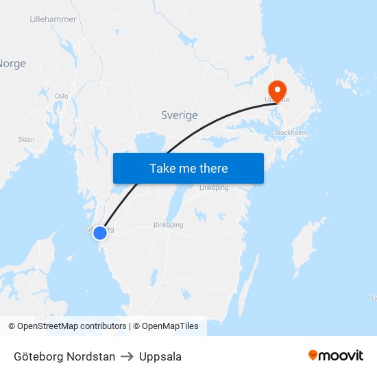 Göteborg Nordstan to Uppsala map