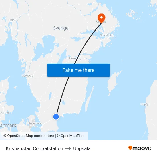 Kristianstad Centralstation to Uppsala map