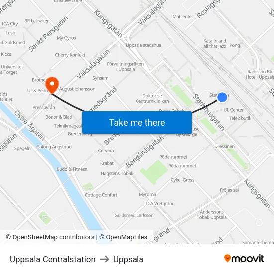 Uppsala Centralstation to Uppsala map