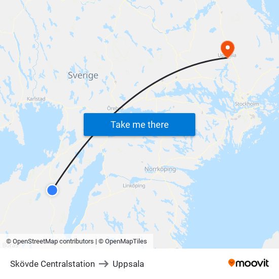 Skövde Centralstation to Uppsala map