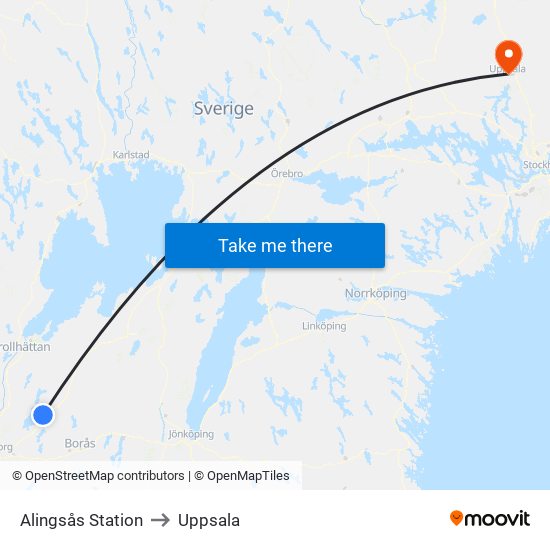 Alingsås Station to Uppsala map