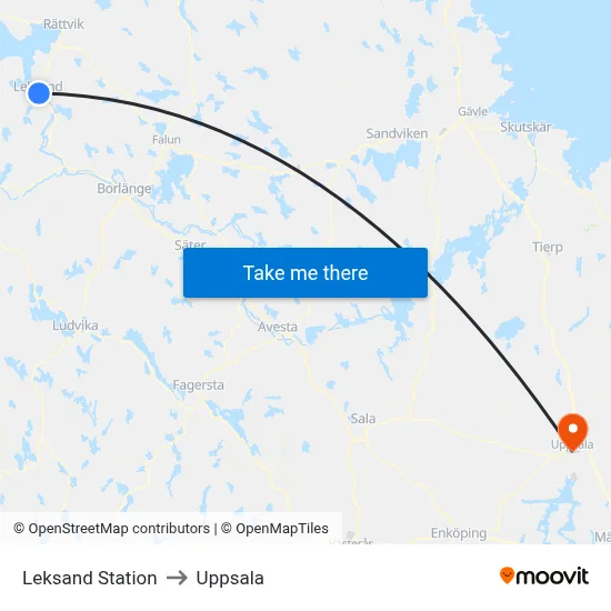 Leksand Station to Uppsala map