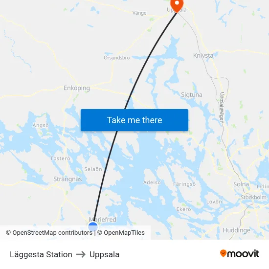 Läggesta Station to Uppsala map