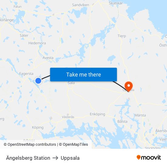 Ängelsberg Station to Uppsala map