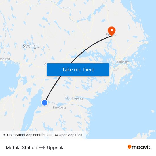 Motala Station to Uppsala map