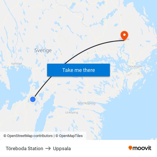 Töreboda Station to Uppsala map