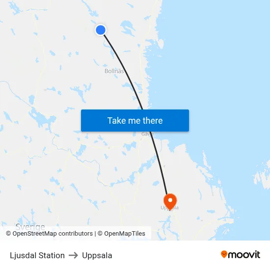 Ljusdal Station to Uppsala map