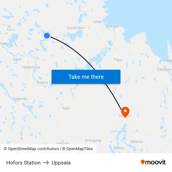 Hofors Station to Uppsala map