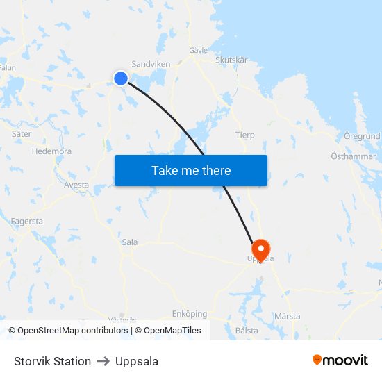 Storvik Station to Uppsala map