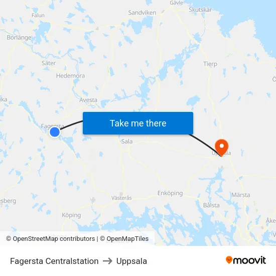 Fagersta Centralstation to Uppsala map