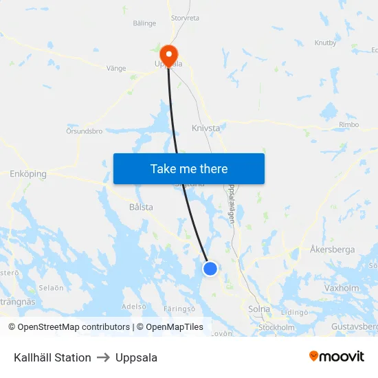 Kallhäll Station to Uppsala map