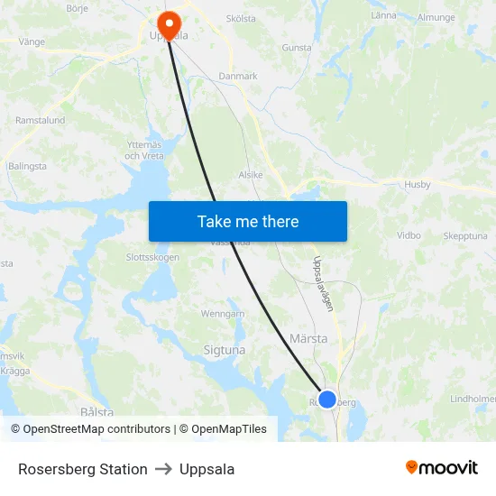 Rosersberg Station to Uppsala map