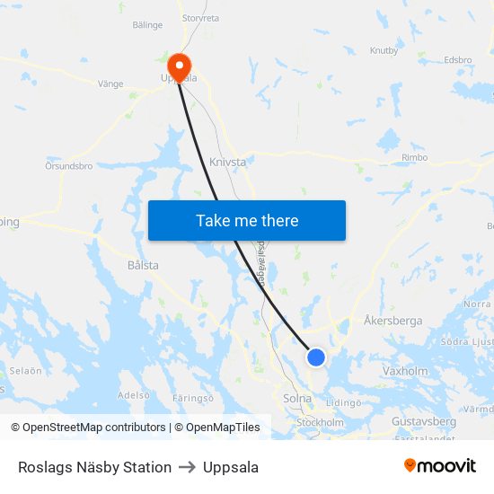 Roslags Näsby Station to Uppsala map