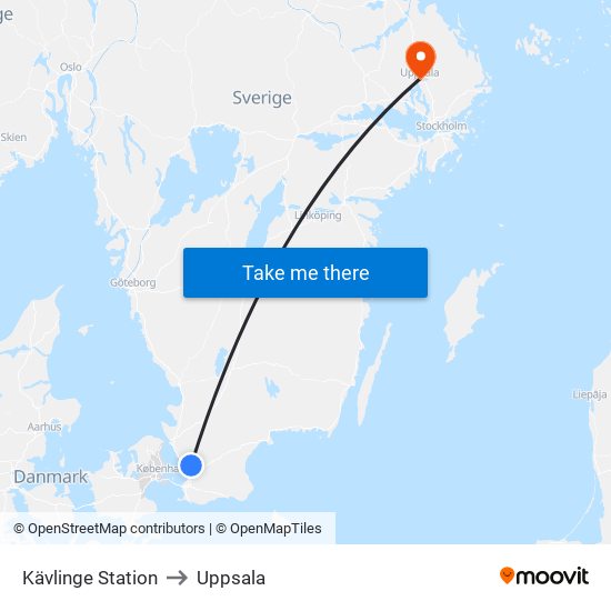 Kävlinge Station to Uppsala map