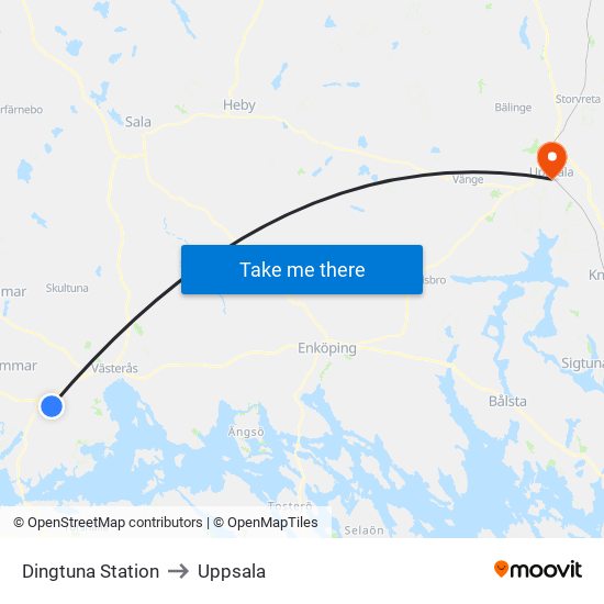 Dingtuna Station to Uppsala map