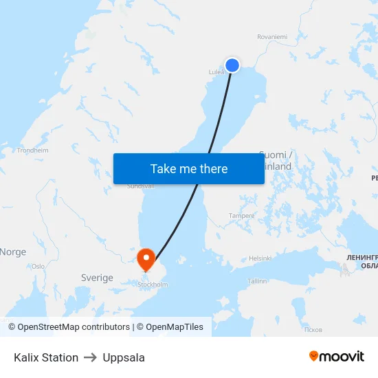 Kalix Station to Uppsala map