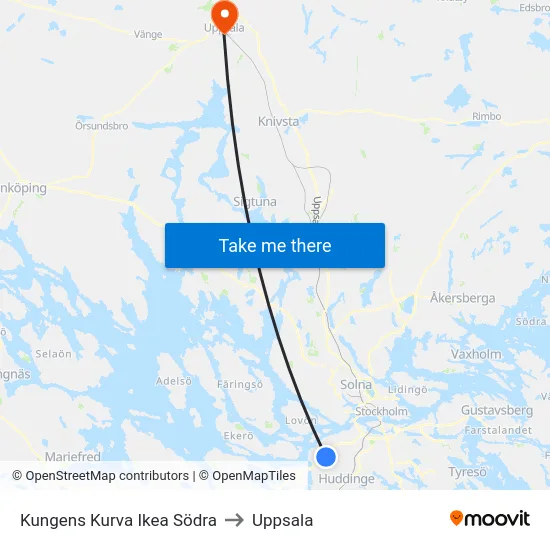 Kungens Kurva Ikea Södra to Uppsala map