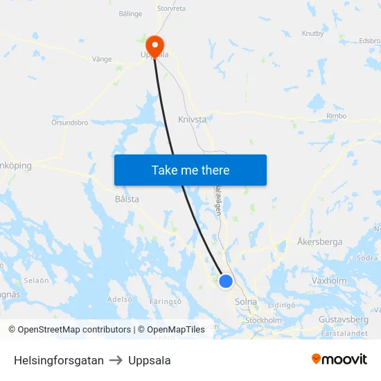 Helsingforsgatan to Uppsala map