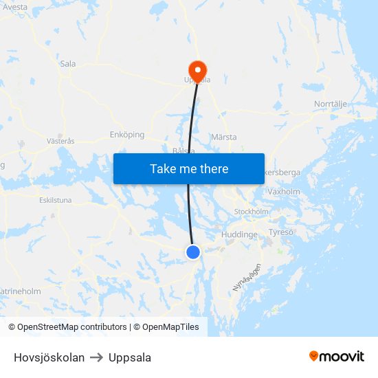 Hovsjöskolan to Uppsala map