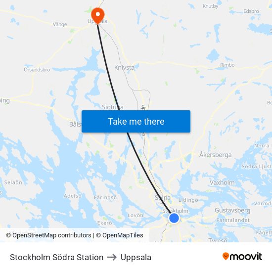 Stockholm Södra Station to Uppsala map