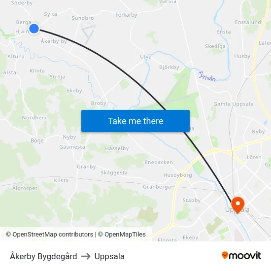 Åkerby Bygdegård to Uppsala map