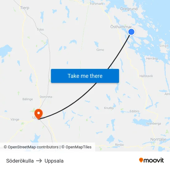 Söderökulla to Uppsala map