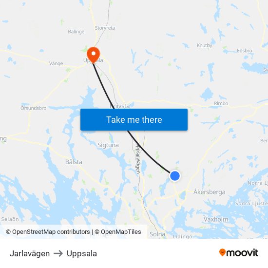 Jarlavägen to Uppsala map
